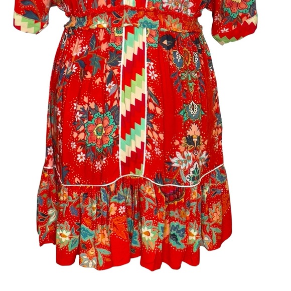 Farm Rio Floral Red Dress Anthropologie Red and White Geometric Dress XS petite - Picture 6 of 13